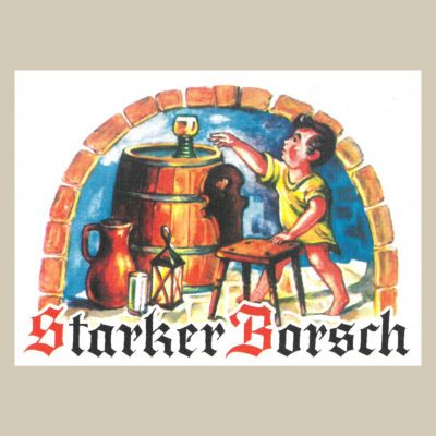 Das Vorderetikett von dem Starken Borsch Wein