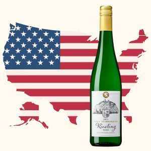 Amerika Flagge mit Flaschenabbildung von der USA-Sonderfüllung Riesling feinherb 0,75 l
